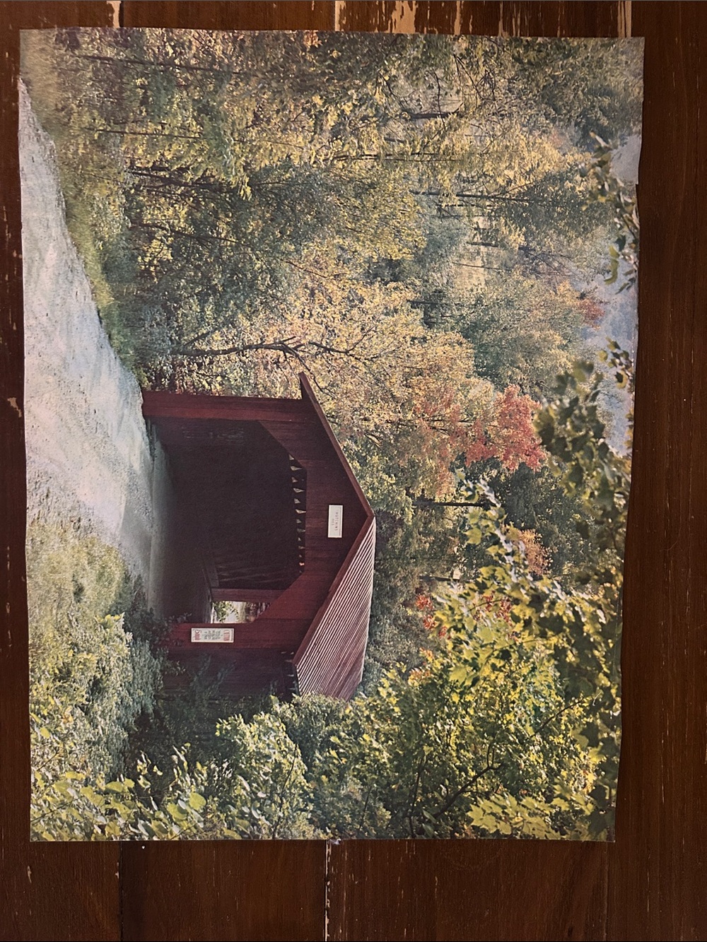 Red Covered Bridge Wall Art Print - Scenic Home Art print 16x12 in